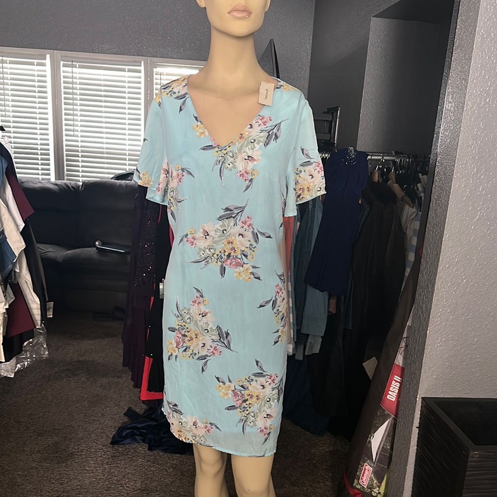 Francesca's Collections Blue Flutter Sleeve Sheath Dress
